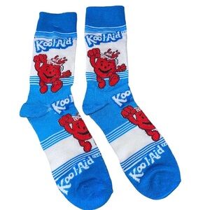 Kool-Aid Novelty Adult Crew Socks Shoe Size 6-12 drink blue white red 1 pair new